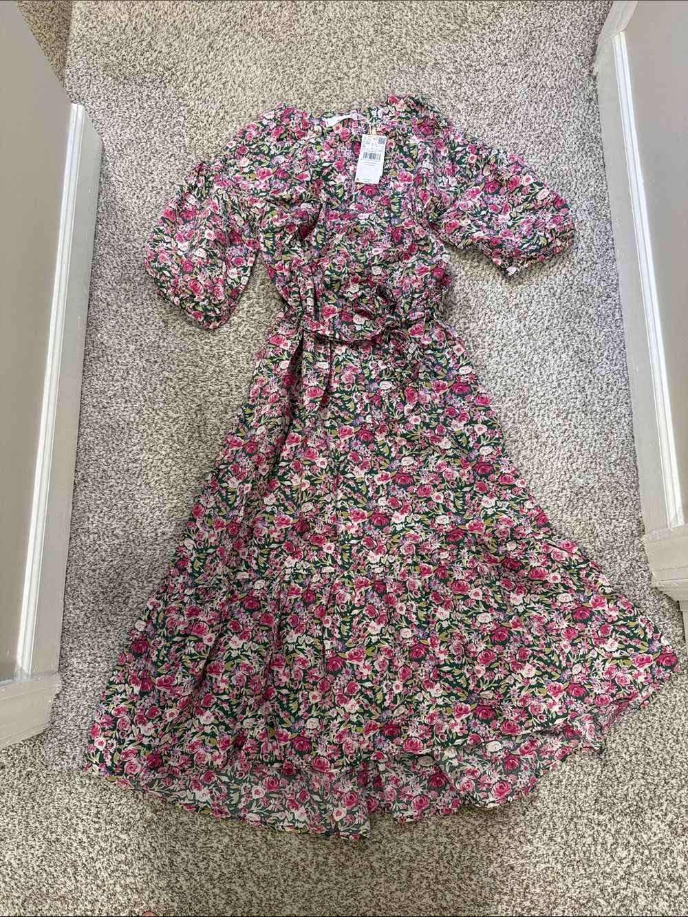 NWT mango floral pink 100% cotton dress sz M medium